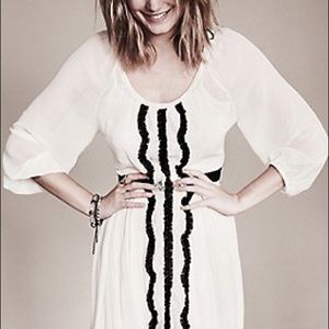 Vintage Free People Cream Chiffon Long-Sleeve Dress w/ Lace Size 6 (worn once)